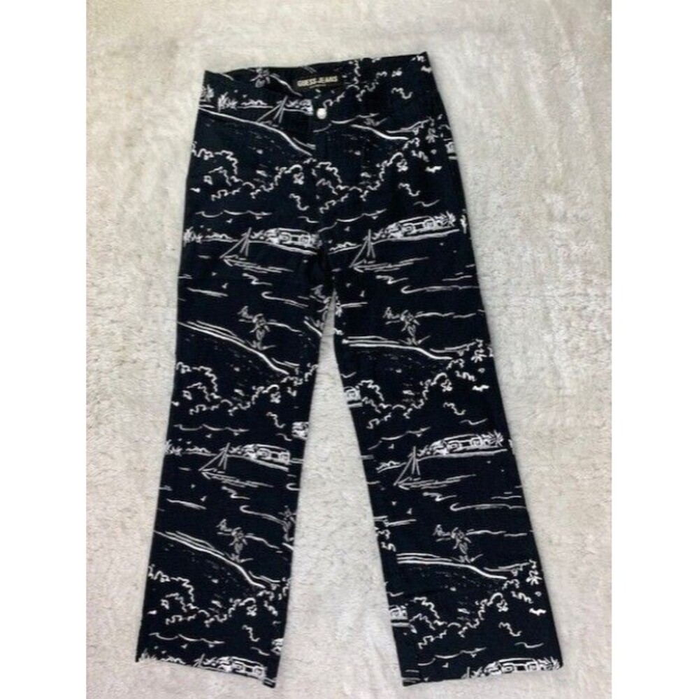 Guess Size 26 Womens Pants Low Rise Black White Print Stretch Crop